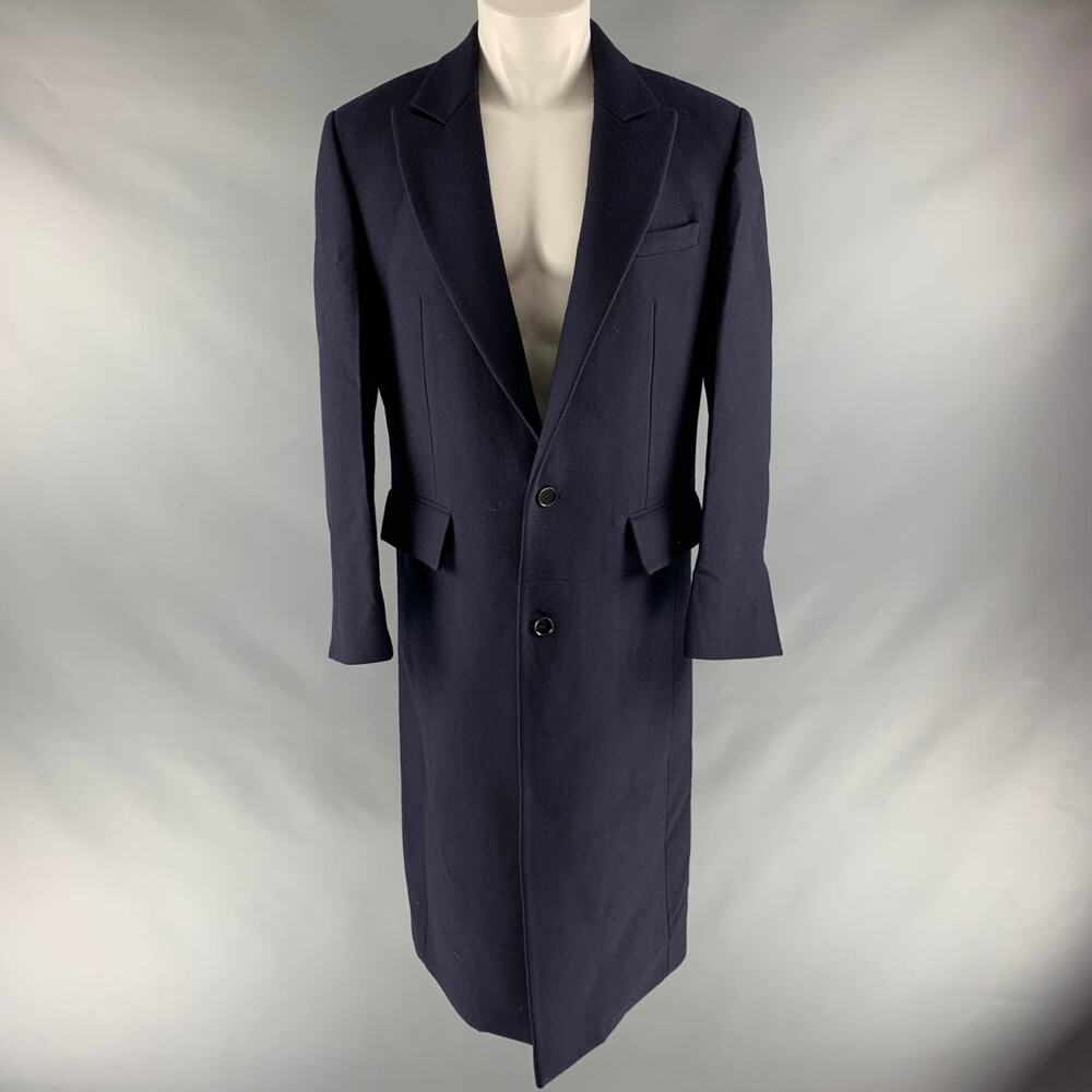 SYSTEM Size 38 Navy Solid Wool Blend Notch Lapel Coat